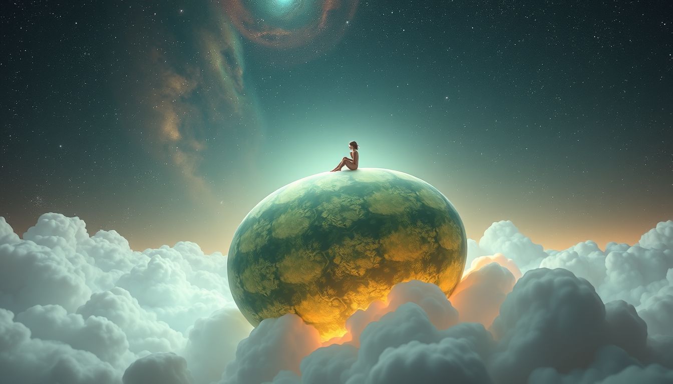 Auf einer Wassermelone sitzen symbolisiert sanfte Ruhe und innere Balance.