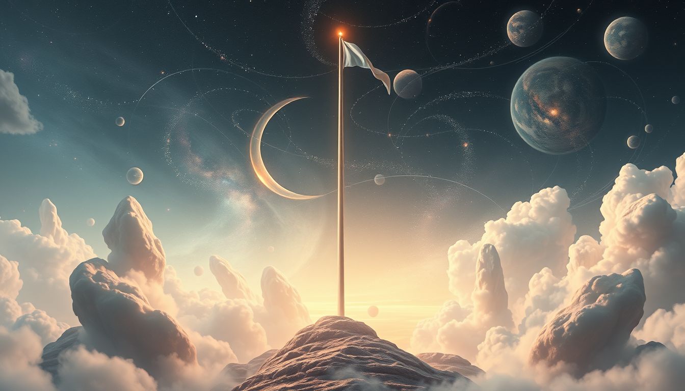 Ein Fahnenmast in fremder Umgebung symbolisiert Anpassung und Neuanfang.