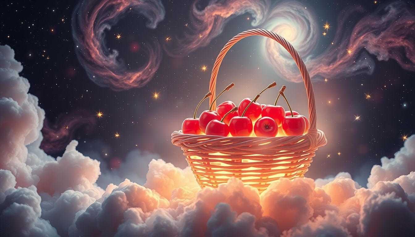 Ein Korb voller Kirschen symbolisiert Fülle, Glück und Erfolg.