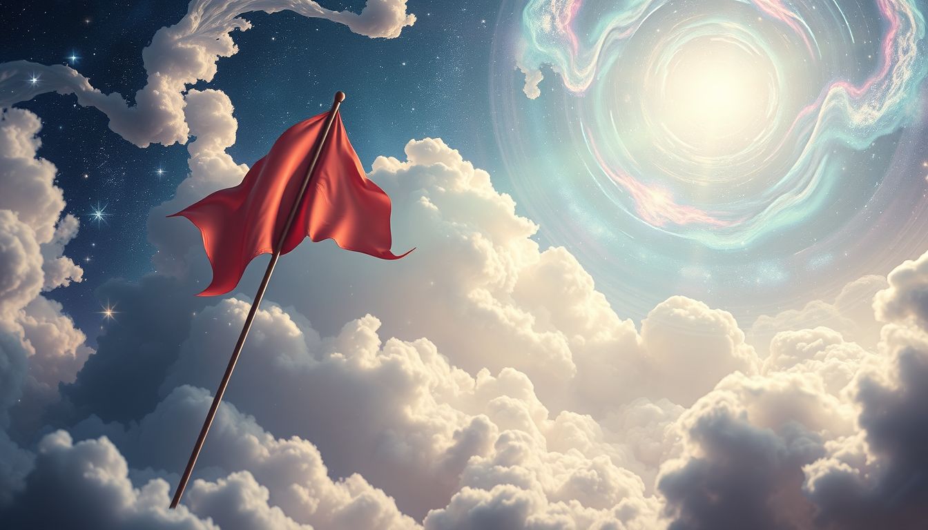 Ein beschädigter Fahnenmast symbolisiert verlorene Ziele und Unsicherheit.