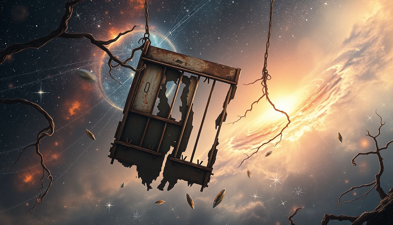 Ein rostiges Scherengitter symbolisiert vernachlässigte Schutzmechanismen im Traum.