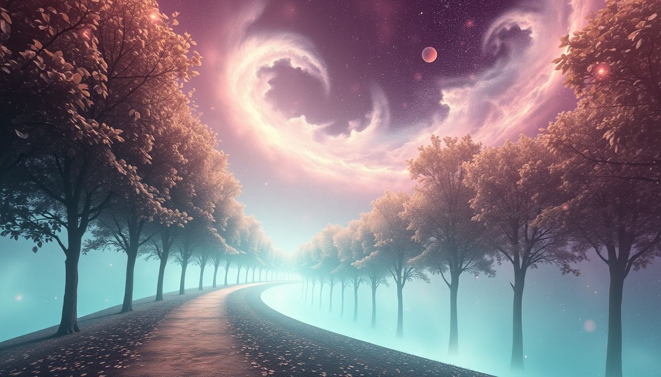 Eine steil bergab führende Allee symbolisiert Lebenskrisen und Herausforderungen.