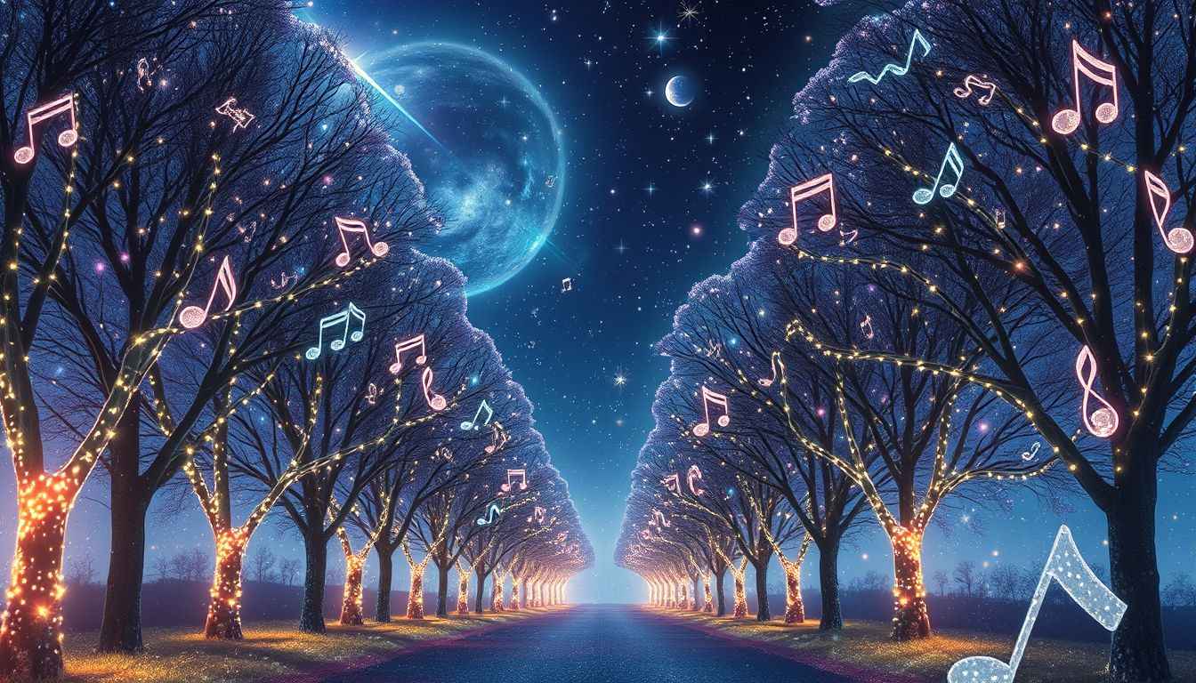 Eine Allee mit Musik symbolisiert Harmonie und Lebensfreude im Traum.