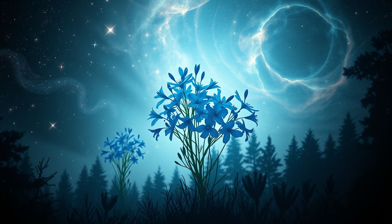 Blaue Camassien symbolisieren Hoffnung und verborgene Sehnsüchte im Dunkeln.