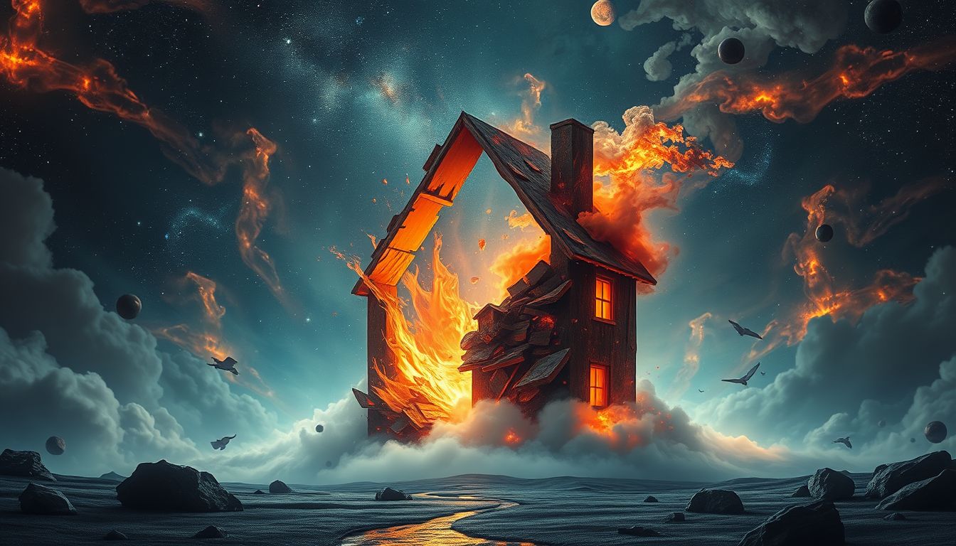 Ein brennendes Haus im Traum symbolisiert tiefgreifenden persönlichen Wandel.