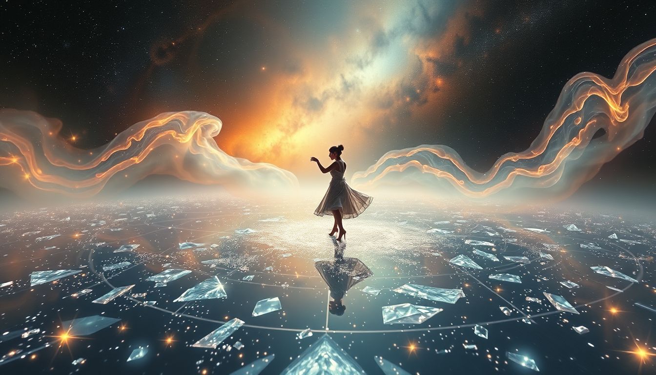 Das Zerbrechen der Tanzfläche symbolisiert innere Unsicherheit und Wandel.