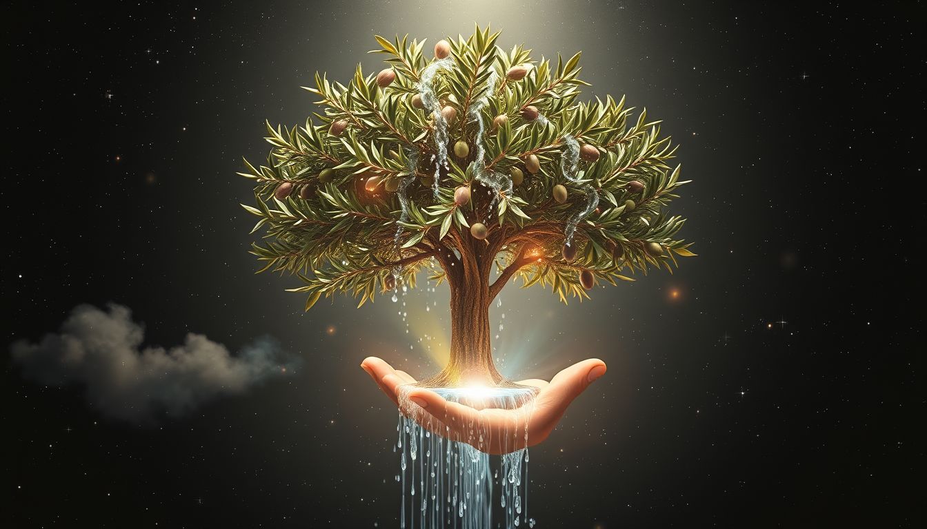 Einen Ölbaum zu bewässern symbolisiert Pflege für inneres Wachstum.