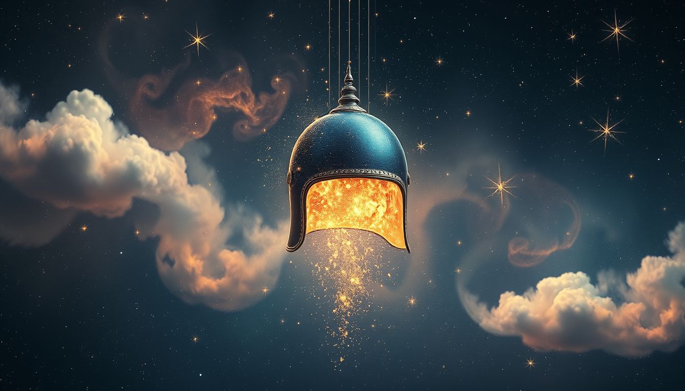 Eine bemalte Pickelhaube symbolisiert kreative Selbstentfaltung im Traum.