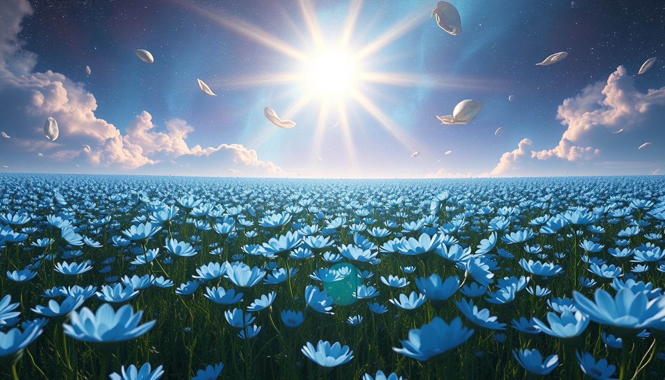 Ein Feld blauer Camassien symbolisiert Harmonie und geistige Klarheit.