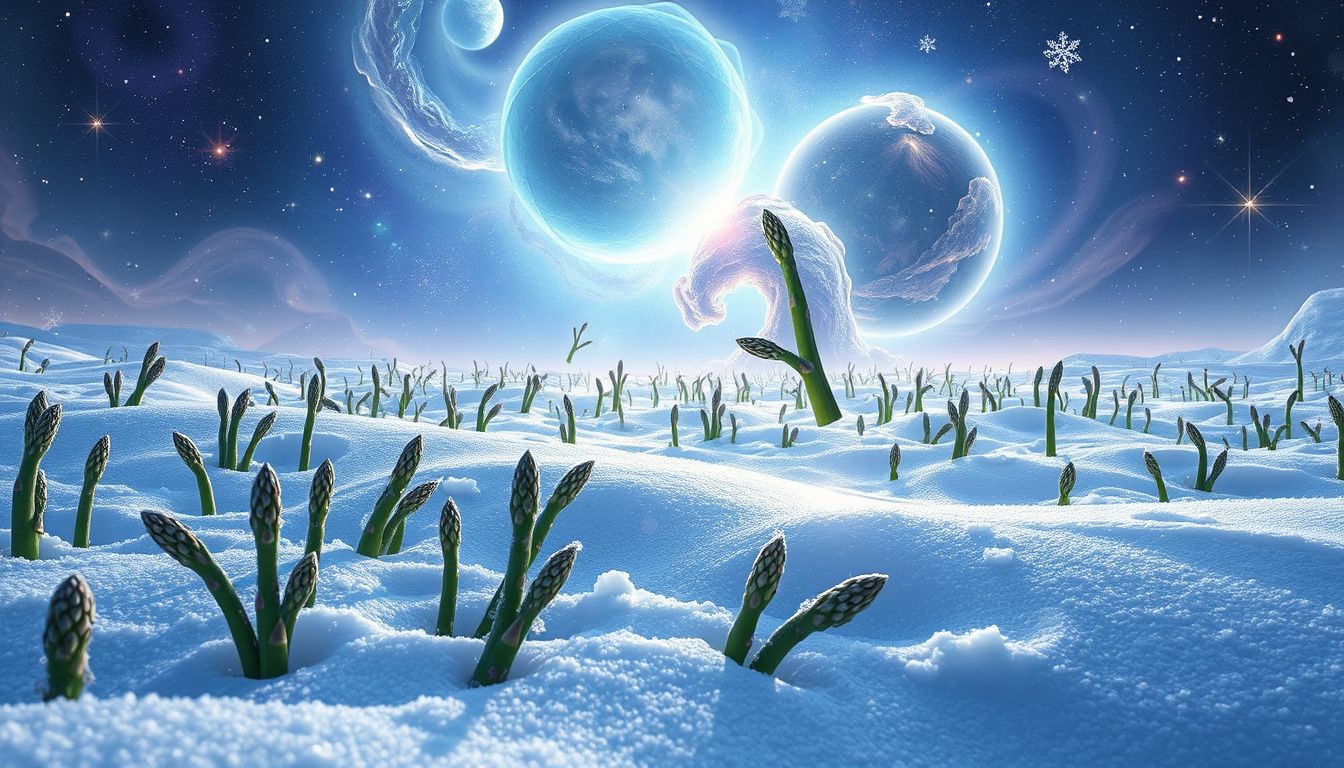 Ein verschneiter Spargelacker symbolisiert Ruhe und verborgene Chancen.