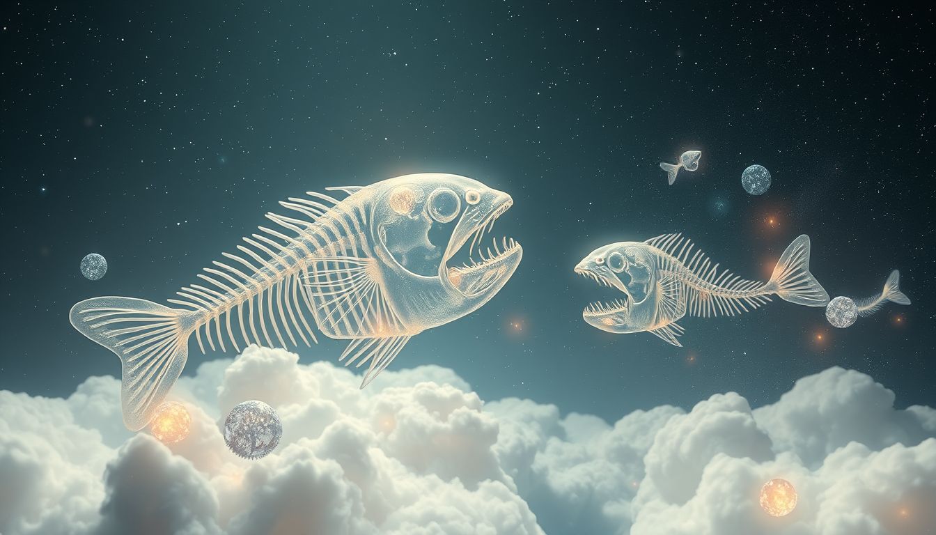 Sprechende Fischbeine symbolisieren verborgene Wahrheiten im Unterbewusstsein.