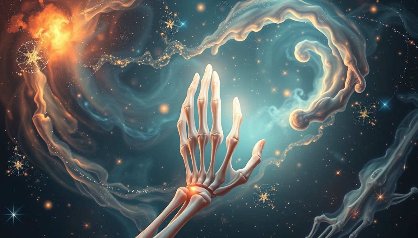 Das Berühren einer verknöcherten Hand symbolisiert kontrollierte Vergangenheit.