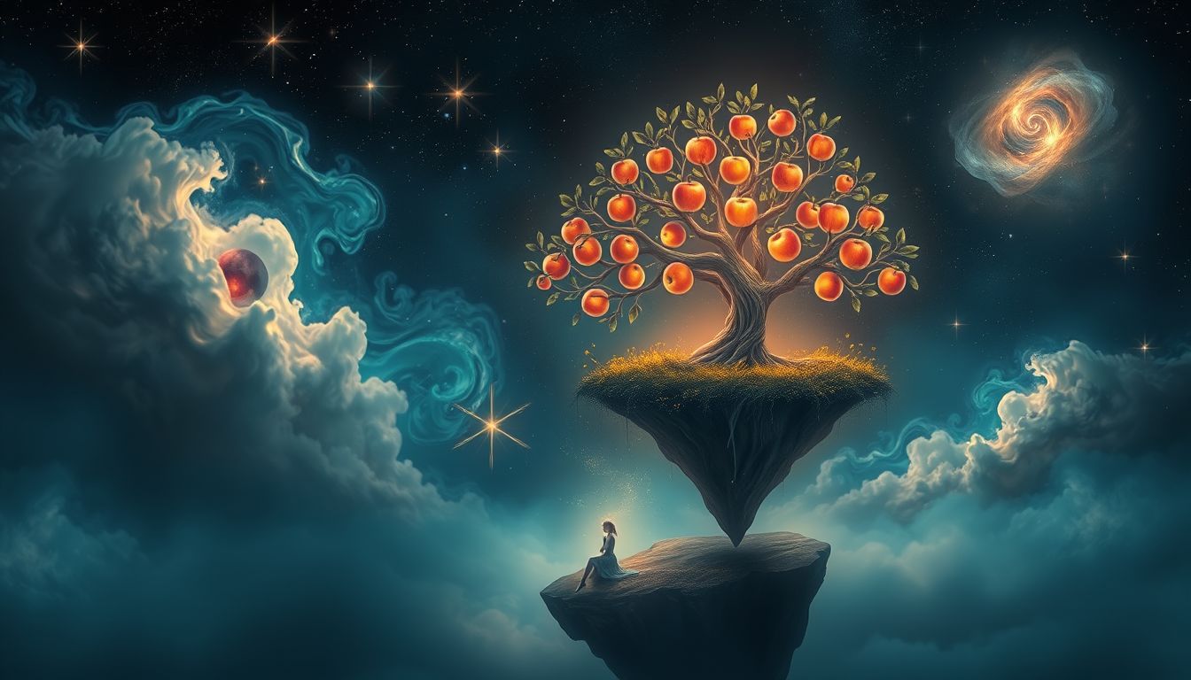 Unter Apfelbaum sitzen symbolisiert Ruhe, Frieden und neue Möglichkeiten.