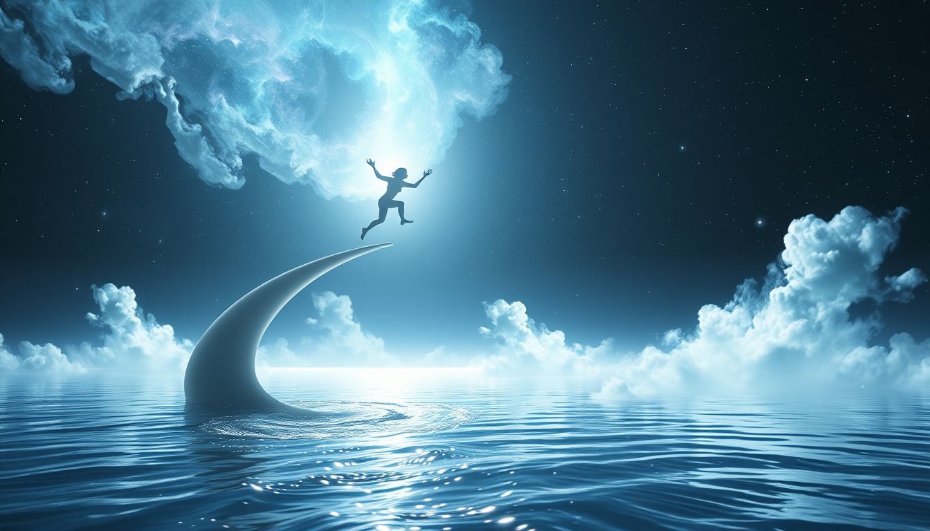 Vom Steg ins Wasser springen symbolisiert Neuanfang und Mut.