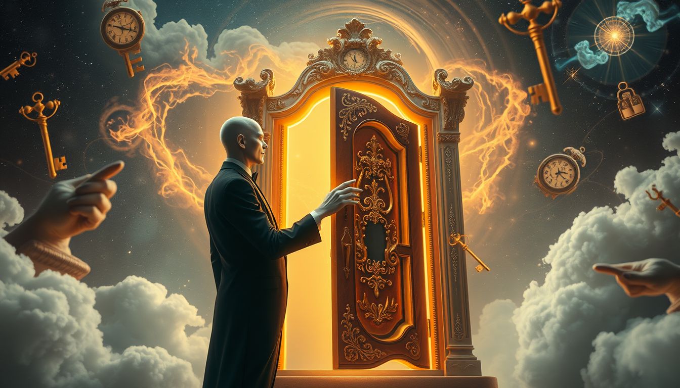 Ein Butler, der eine Tür öffnet, symbolisiert neue Lebensmöglichkeiten.