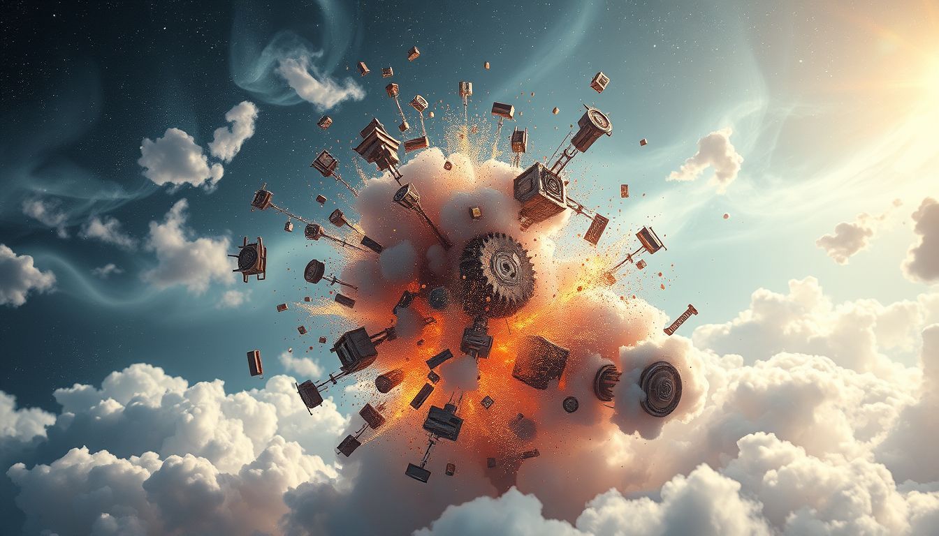 Ein explodierendes Maschine-Traum symbolisiert plötzlichen Kontrollverlust.