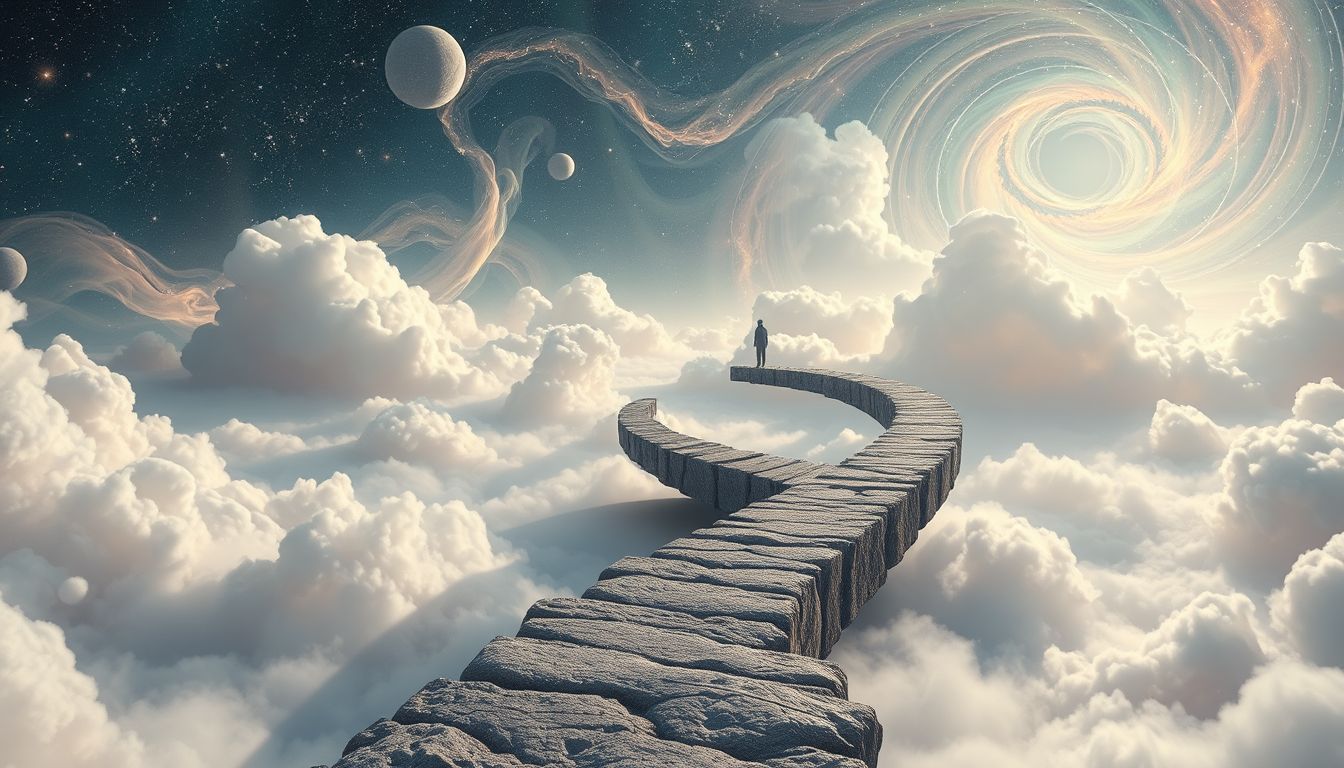 Der widersprüchliche Weg symbolisiert innere Unsicherheit und Entscheidungsnot.