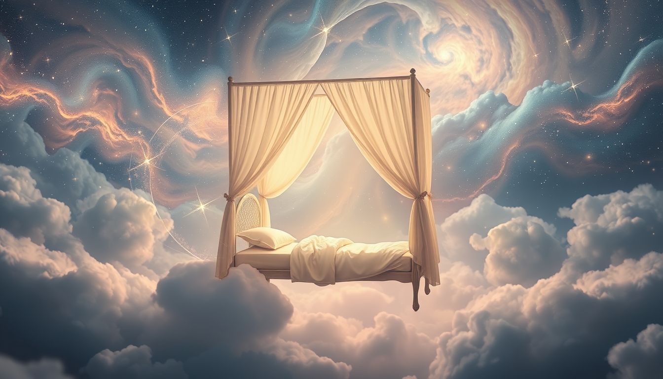 Ein neues Himmelbett symbolisiert Neubeginn und persönliche Transformation.