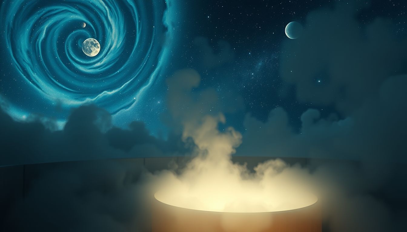 Ein Dampfbad im Freien symbolisiert Freiheit und innere Reinigung.