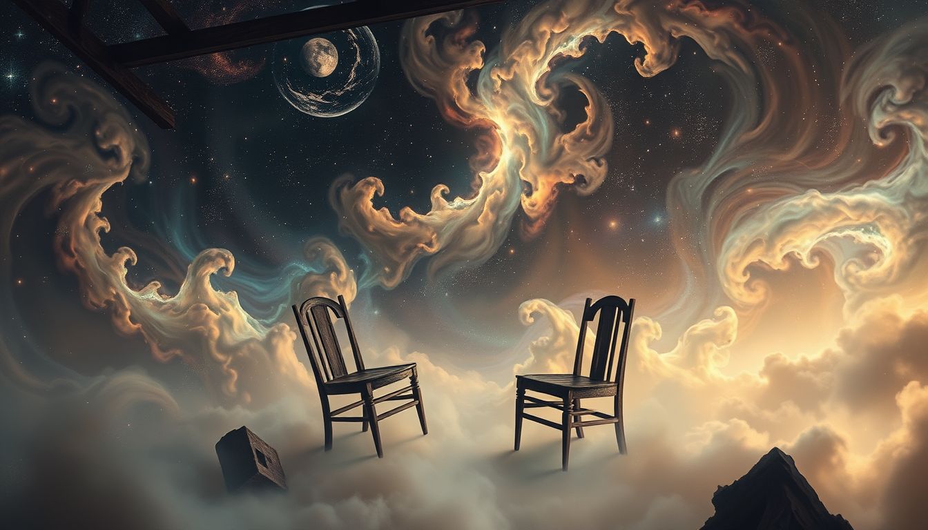 Kaputte Stühle in Spelunken symbolisieren instabile Lebenssituationen und Unsicherheiten.