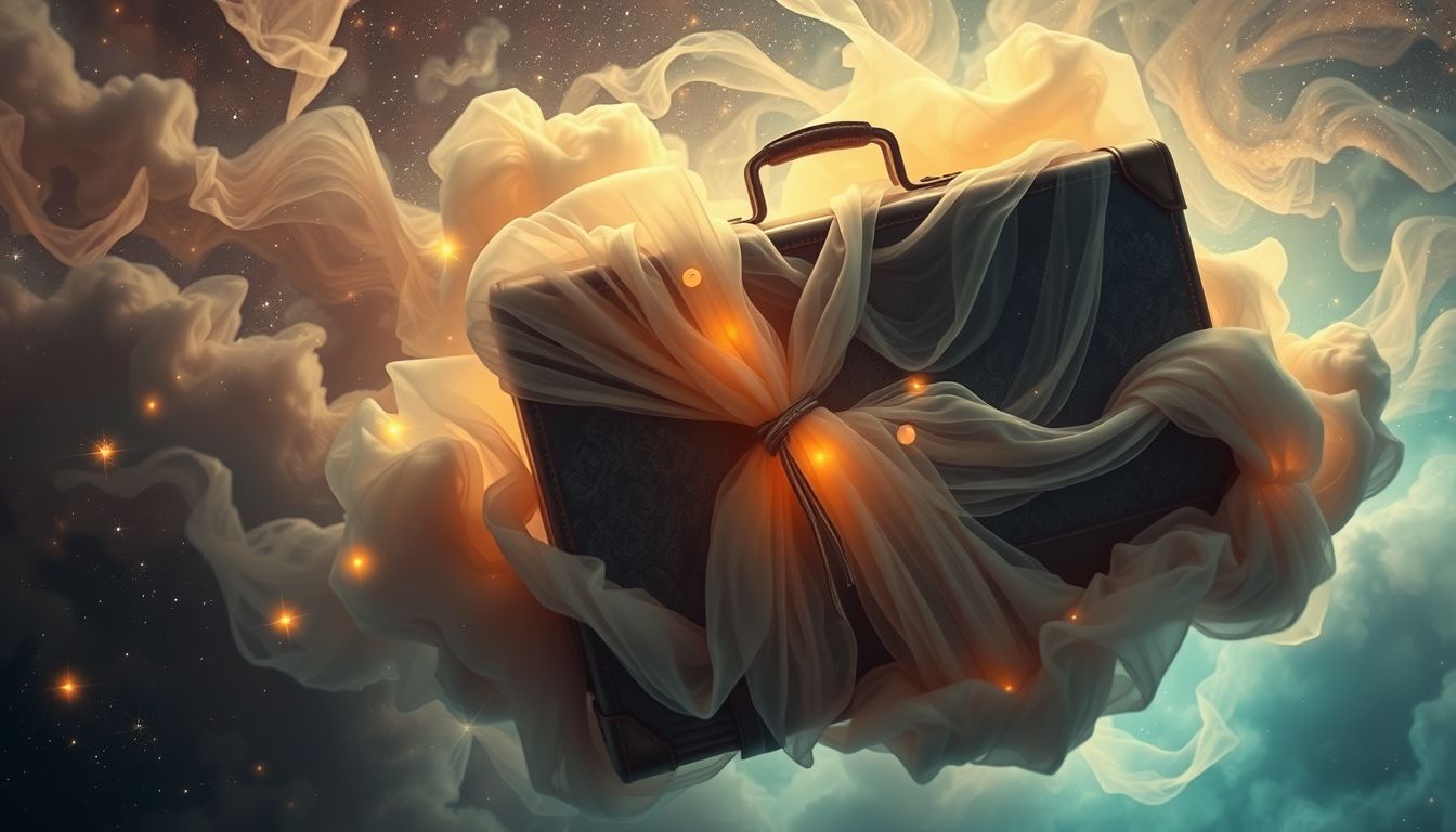 Das Aufknöpfen eines alten Koffers symbolisiert das Öffnen vergangener Erinnerungen.