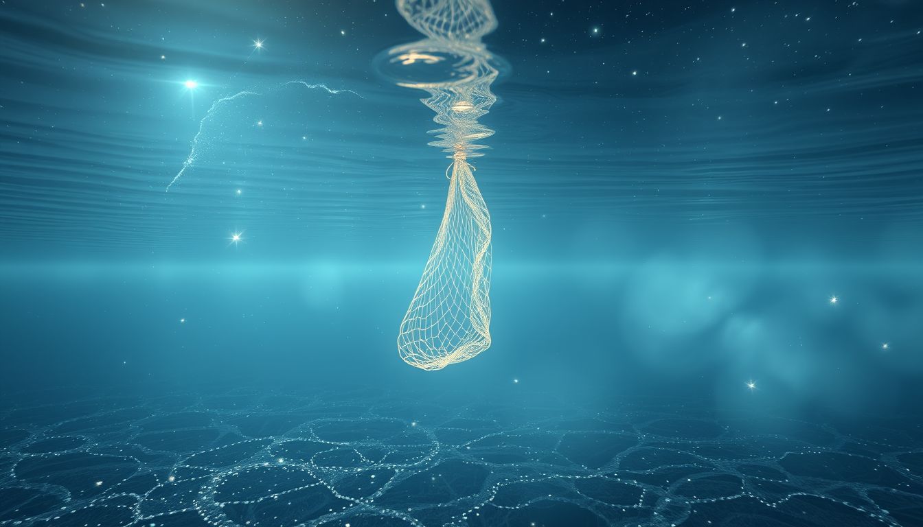 Ein Fischnetz im See symbolisiert verborgene Chancen und Intuition.