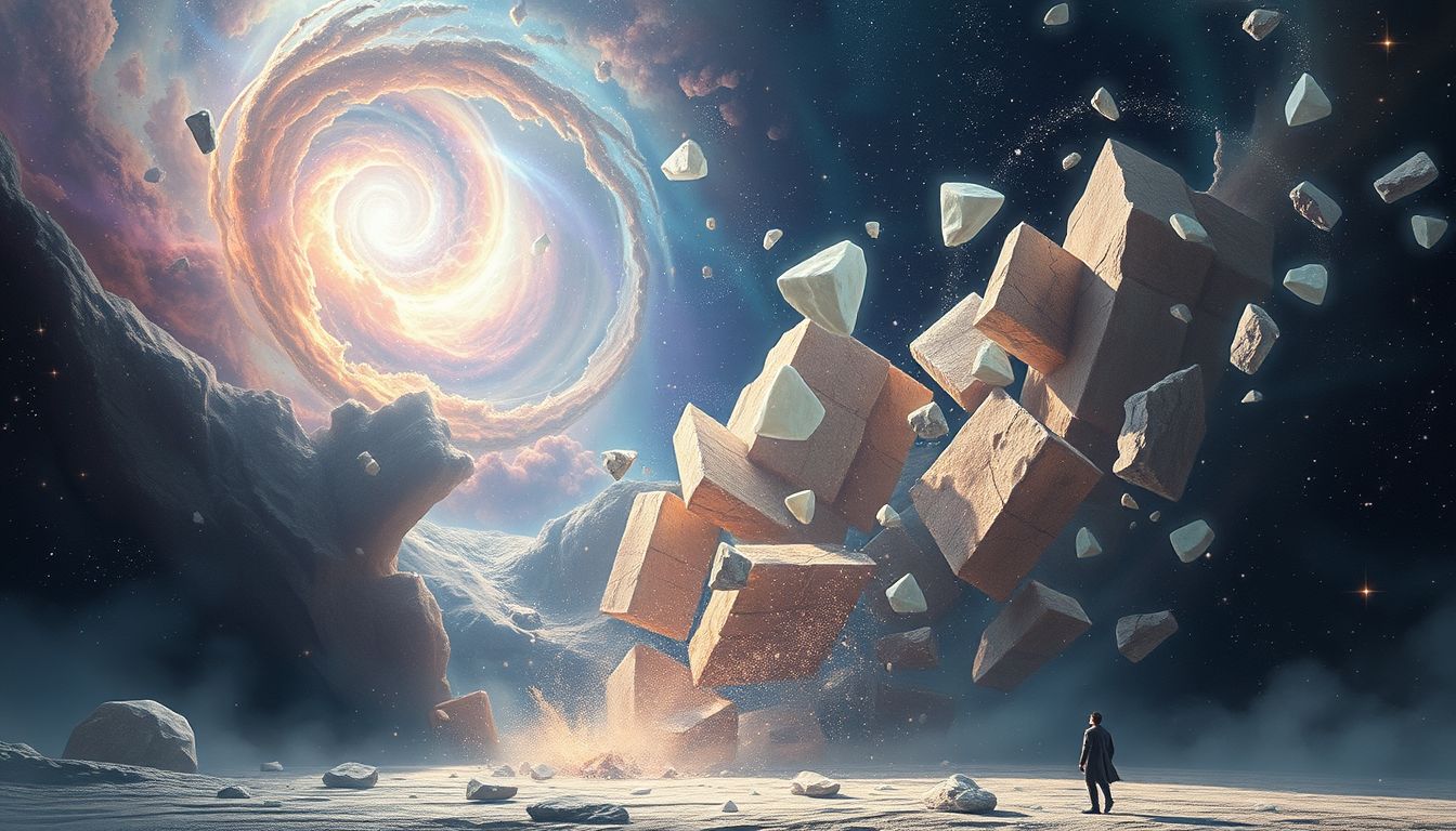 Eine einstürzende Mauer symbolisiert das Überwinden innerer Blockaden.