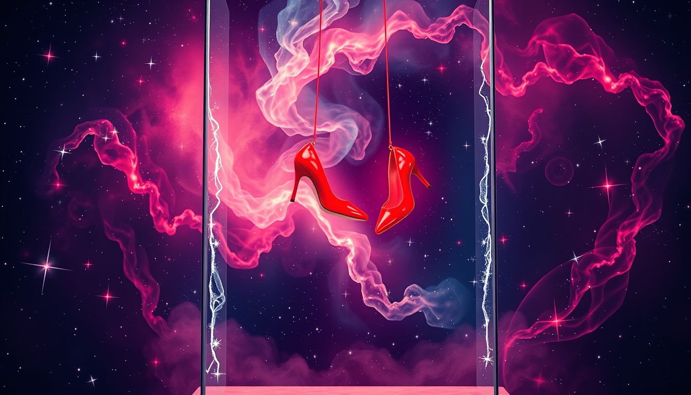 Rote Schuhe im Schaufenster symbolisieren verlockende neue Lebenschancen.