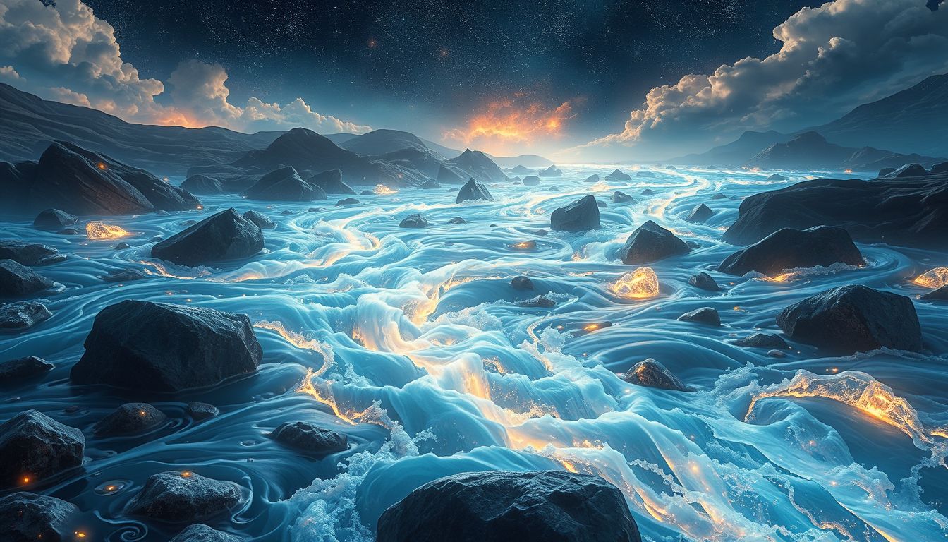 Eine stürmische Furt symbolisiert innere Konflikte und Herausforderungen.