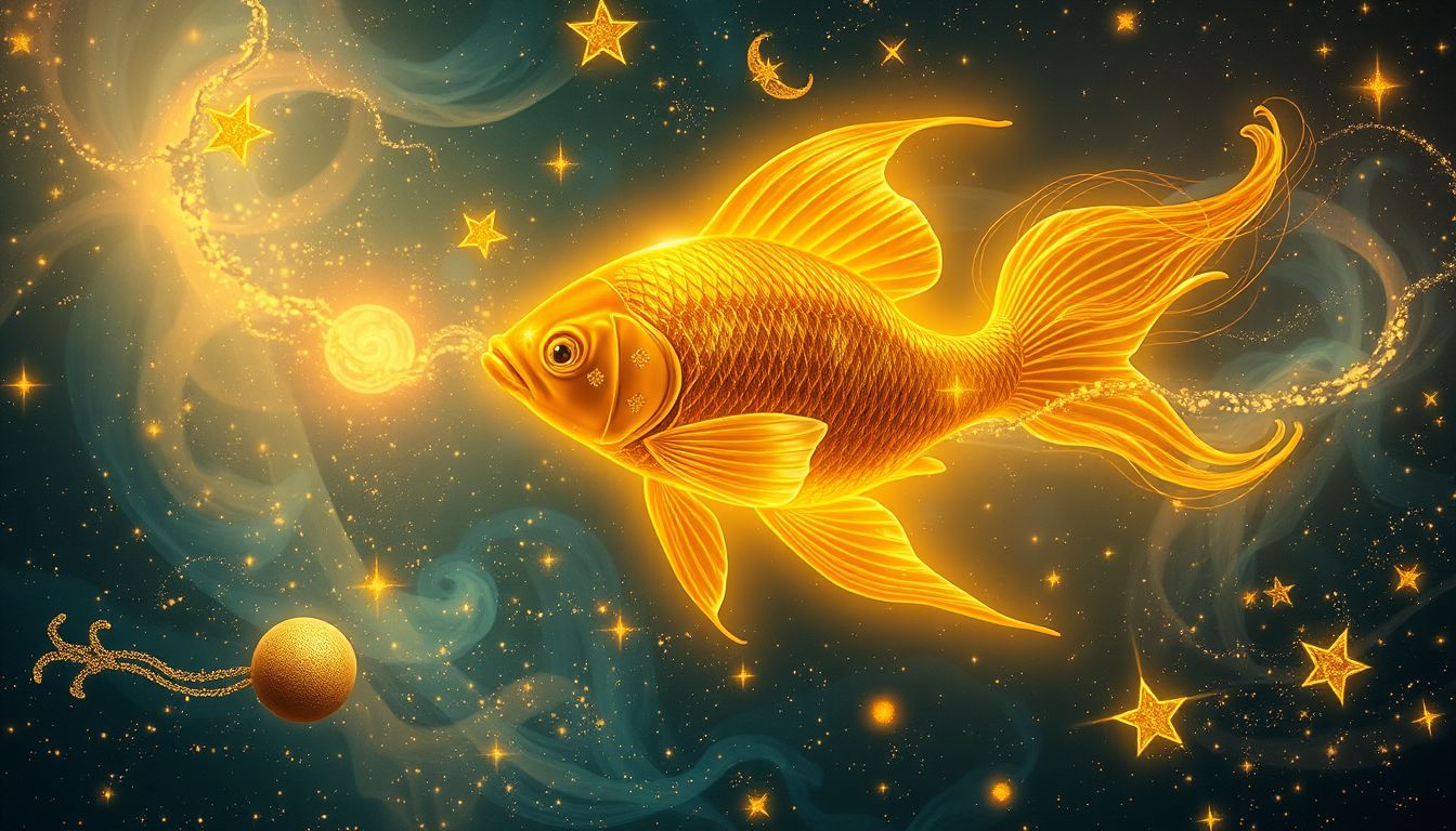 Einen goldenen Fisch fangen symbolisiert Glück, Reichtum und Erfolg.