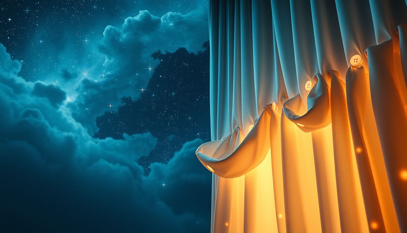 Das Aufknöpfen eines Vorhangs symbolisiert das Offenbaren verborgener Geheimnisse.