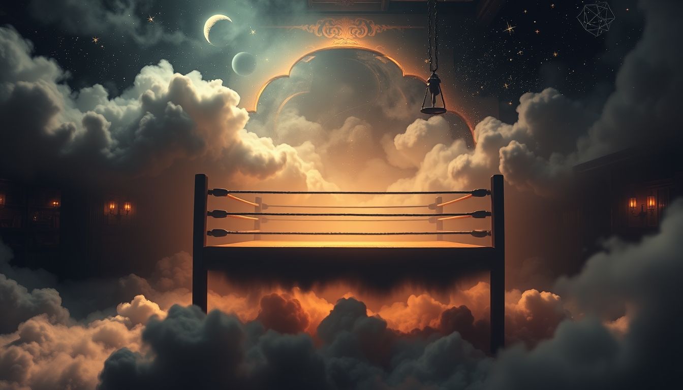 Ein Boxring in der Spelunke symbolisiert innere Konflikte und Mut.