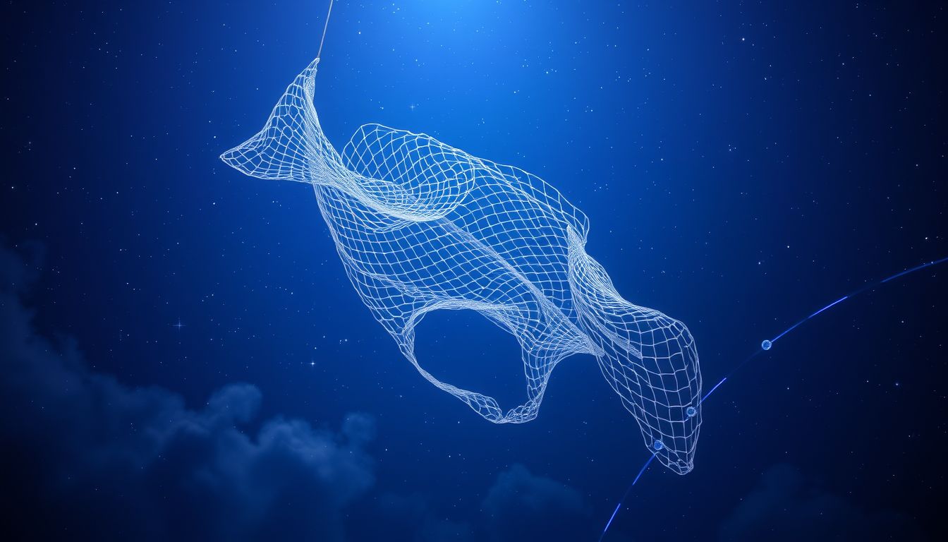 Ein Fischnetz als Dekoration symbolisiert verborgene Verbindungen und Vielfalt.