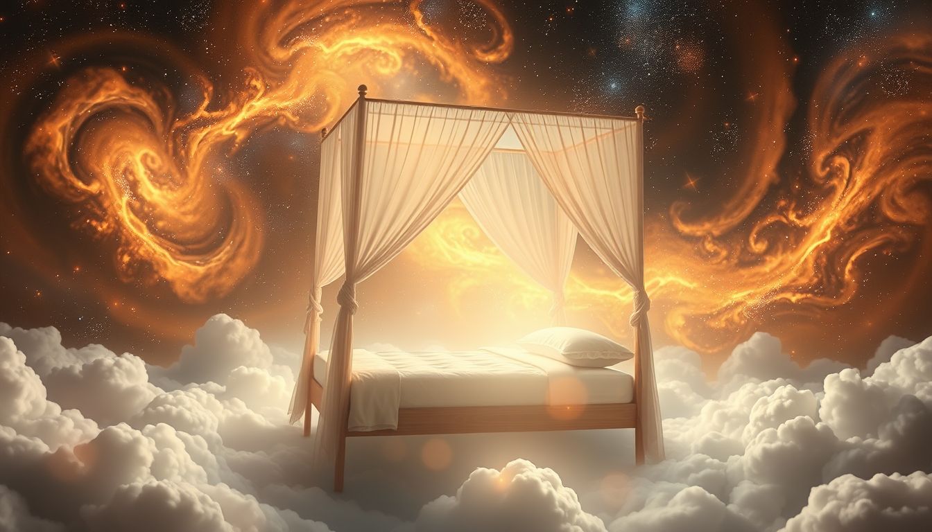 Im Himmelbett schlafen symbolisiert Schutz und tiefes Wohlbefinden.