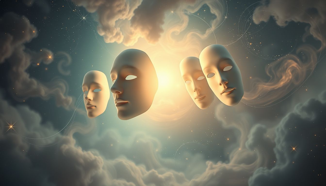 Das Abwerfen von Masken symbolisiert oft innere Freiheit und Wahrheit.