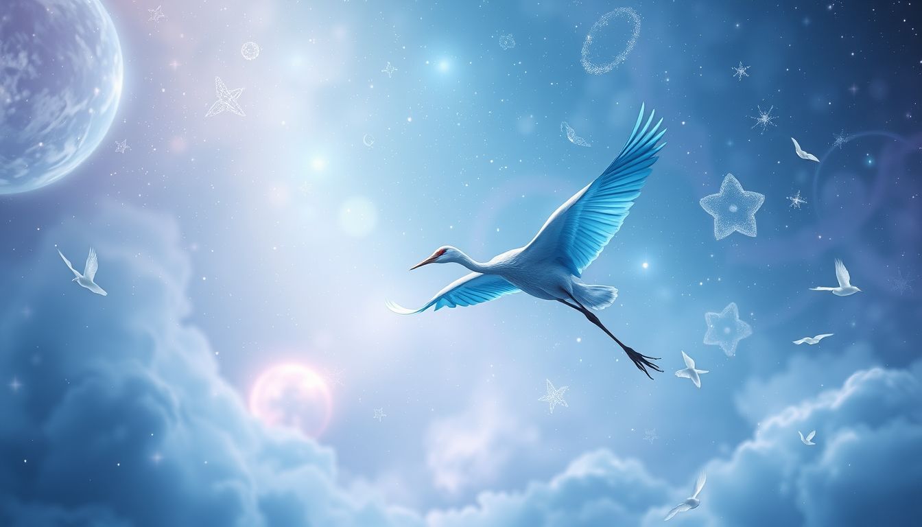 Der blaue Kranich symbolisiert tiefe innere Harmonie und Frieden.