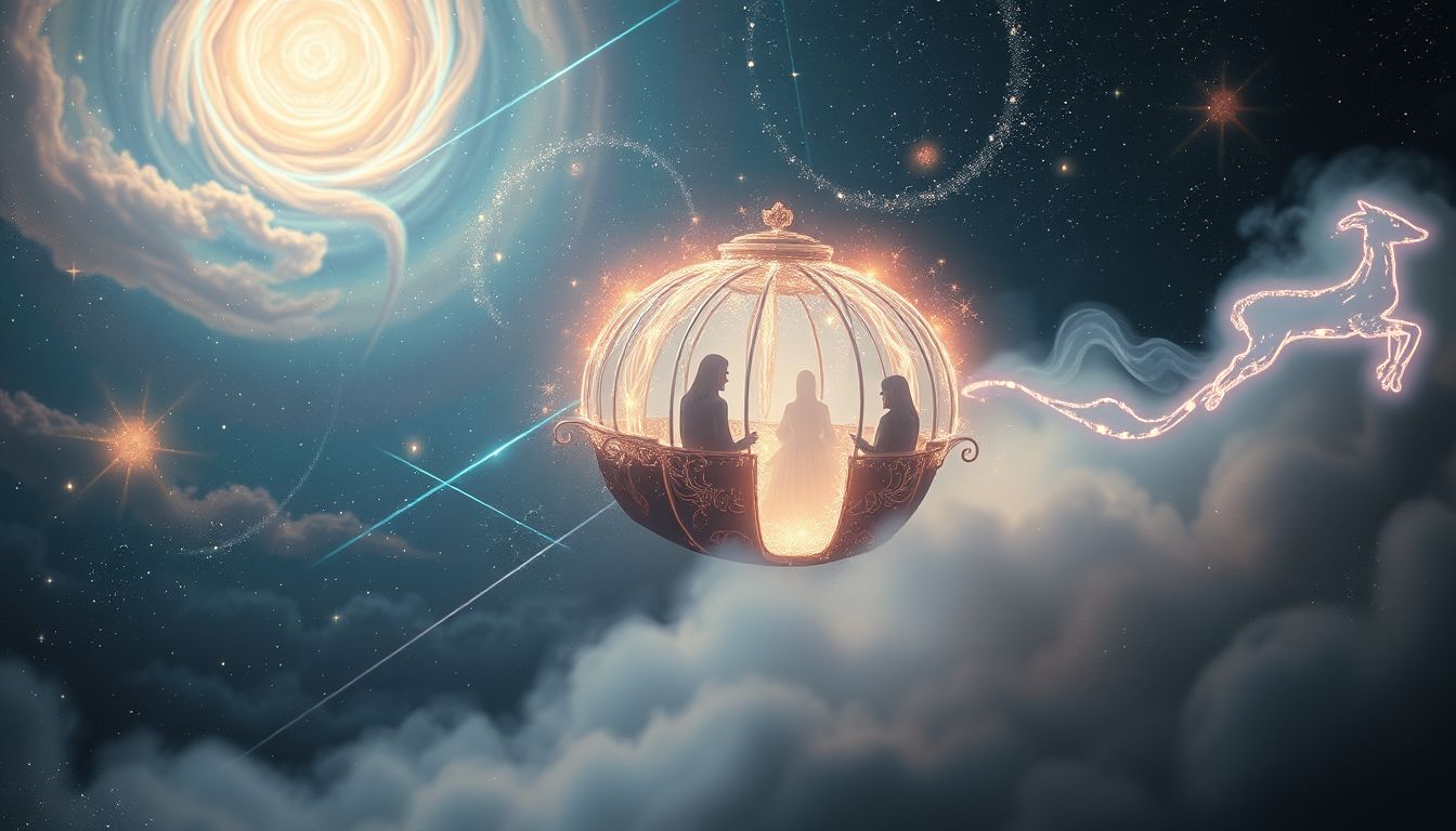 Ein Fiaker mit unbekannten Fahrgästen symbolisiert unerwartete äußere Einflüsse.