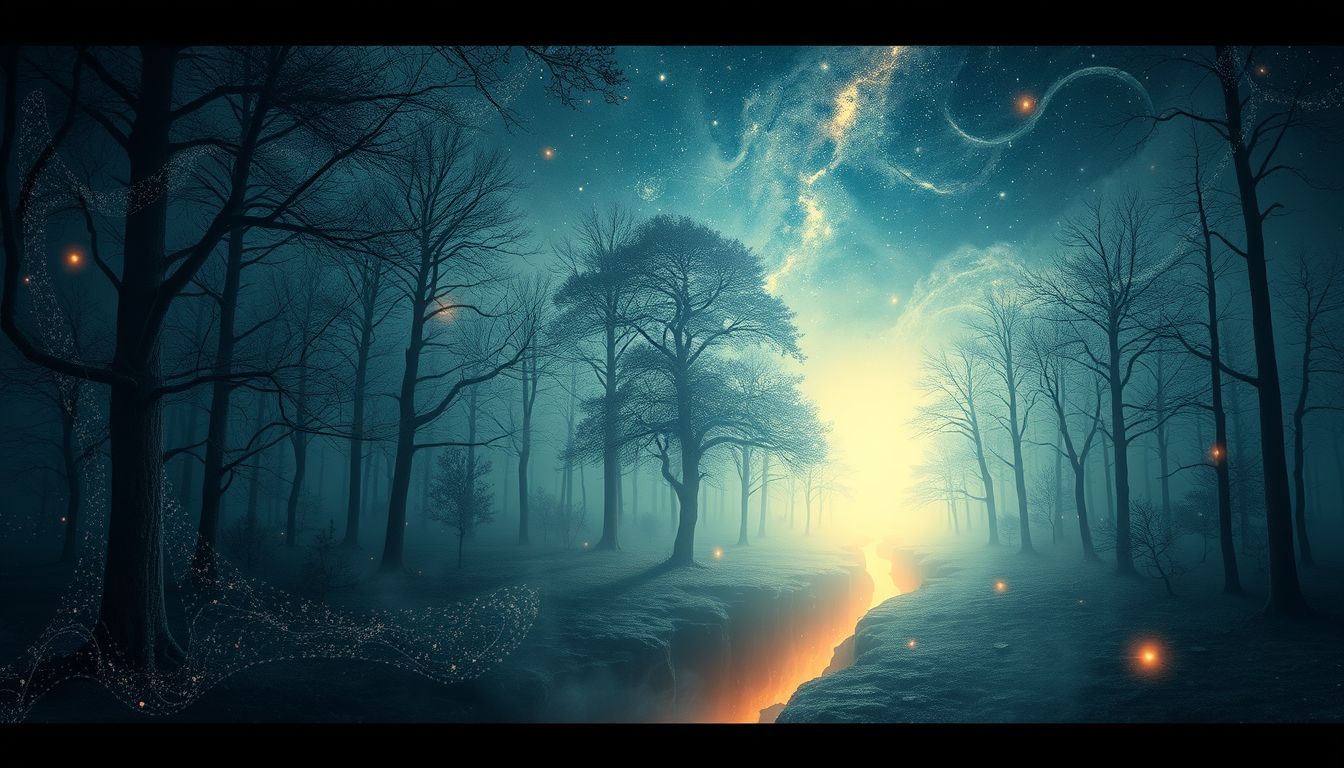 Ein Graben im Wald symbolisiert verborgene Konflikte und innere Abgründe.