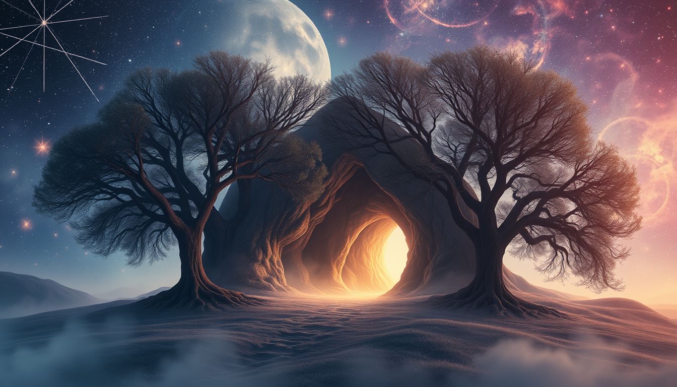 Ein Hain mit Höhle symbolisiert verborgene innere Sehnsüchte und Geheimnisse.