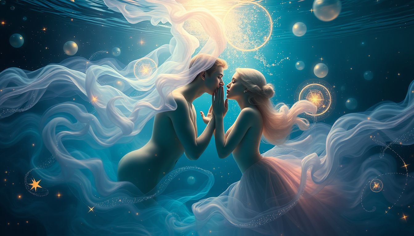 Ein Kuss unter Wasser symbolisiert das Eintauchen in tiefe Gefühle.