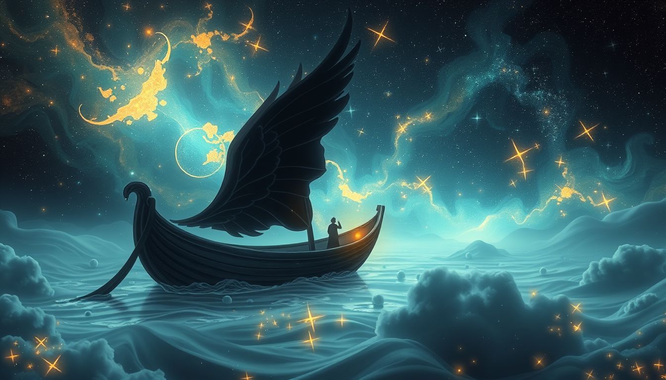 Ein schwarzes Tragflächenboot symbolisiert verborgene Ängste und Tiefen.