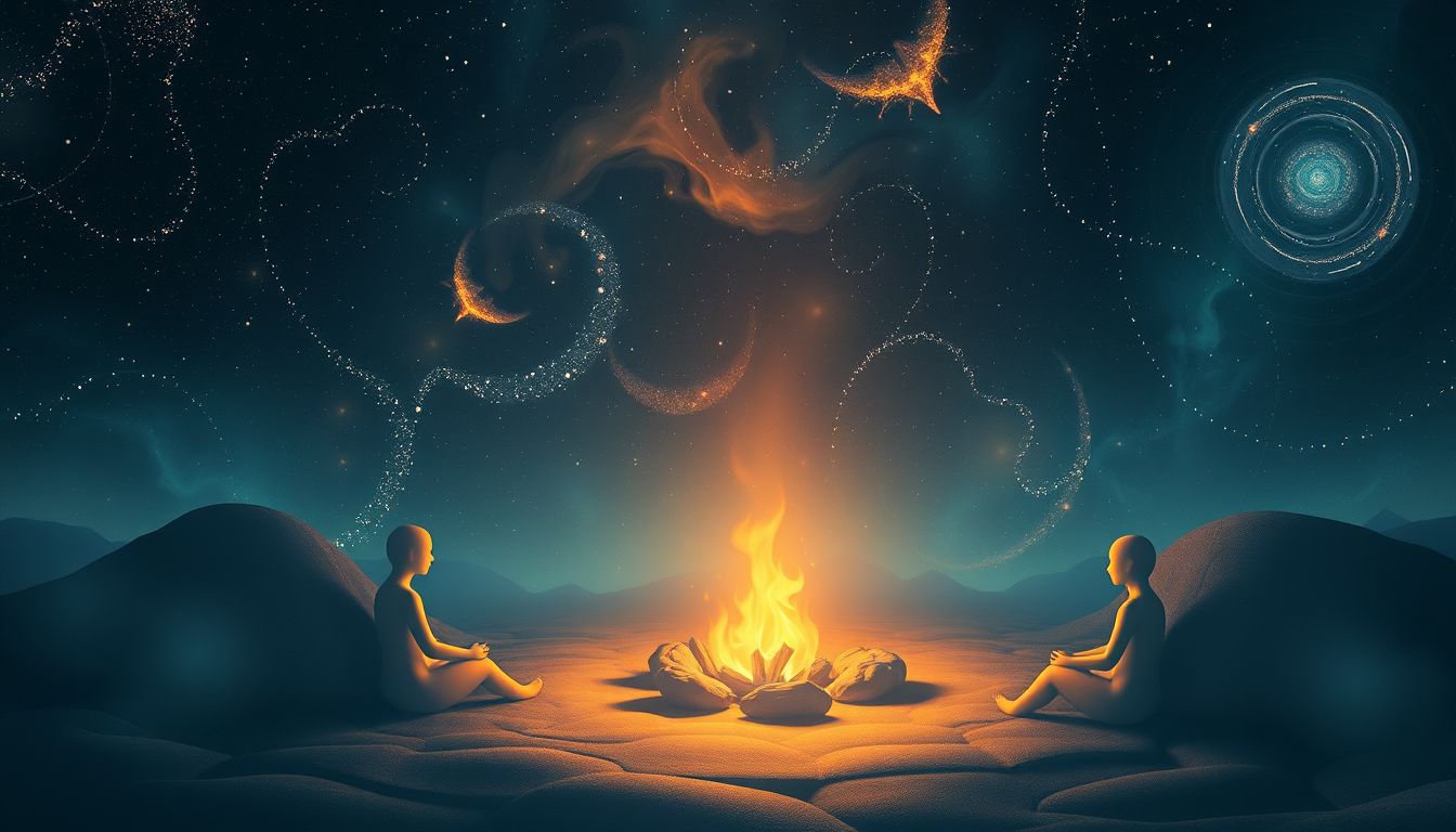 Sitzen am Lagerfeuer symbolisiert Gemeinschaft, Wärme und innere Geborgenheit.