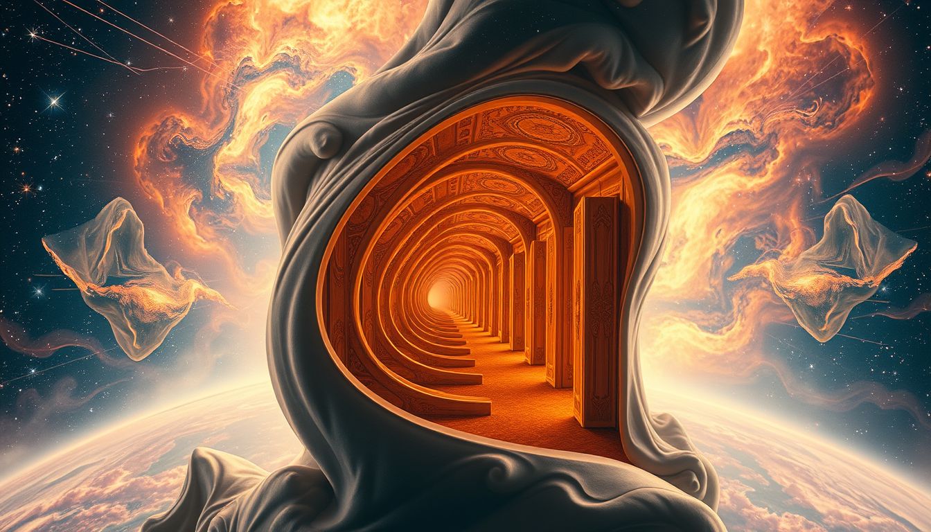 Ein Labyrinth aus Vertäfelungen symbolisiert innere Verwirrung und Suche.