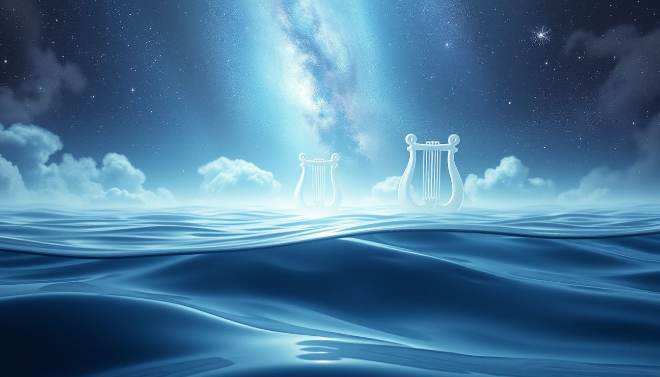 Eine Leier im Wasser symbolisiert verborgene Kreativität und emotionale Tiefe.