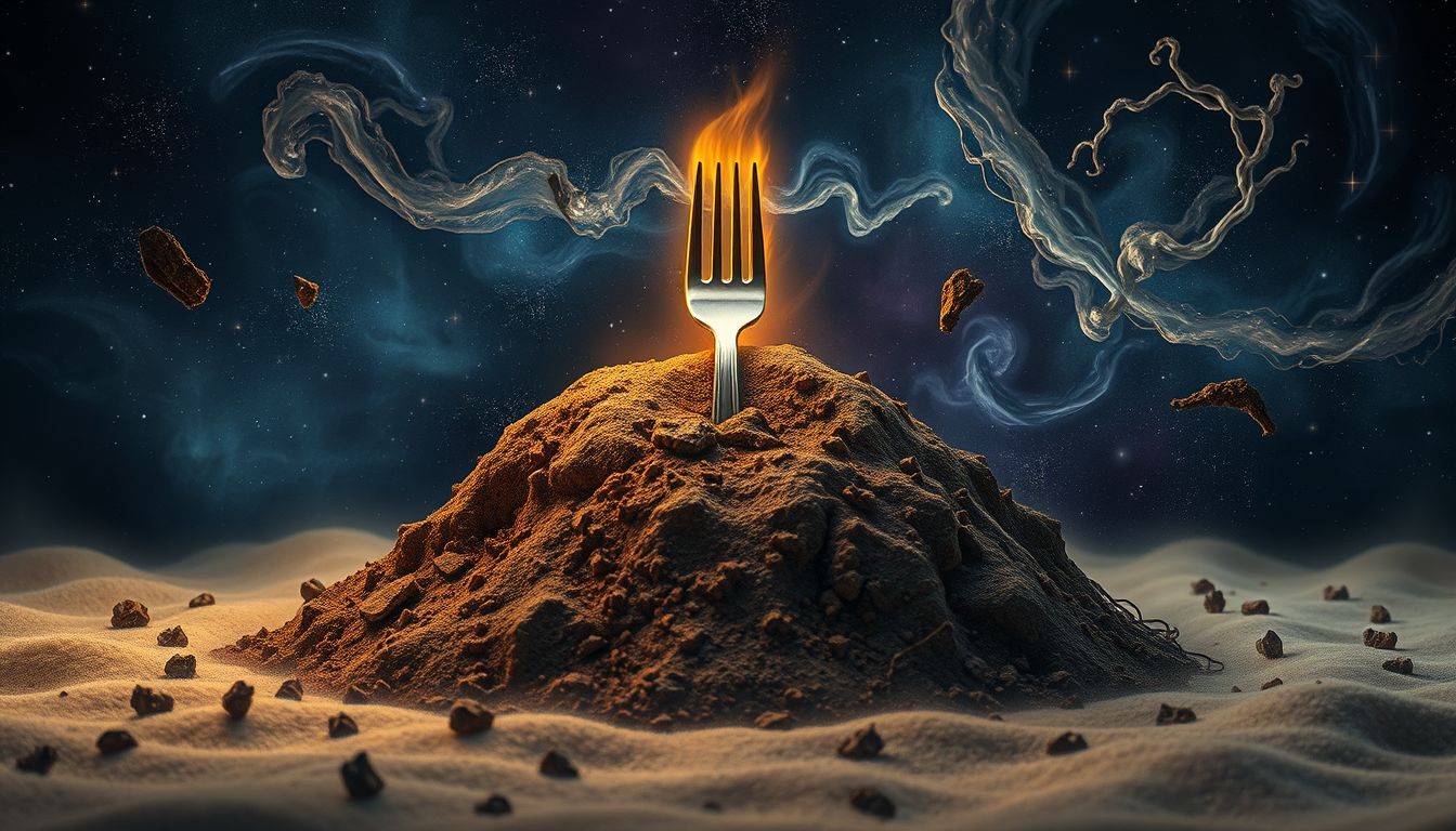 Eine Ofengabel in der Erde symbolisiert verborgenes Konfliktpotenzial.