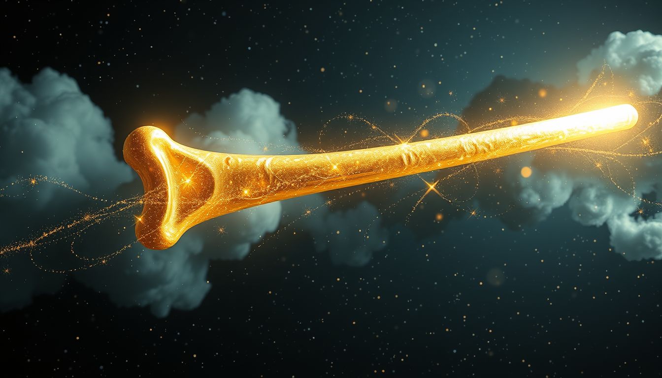 Ein golden bedecktes Schienbein symbolisiert starken inneren Wert.