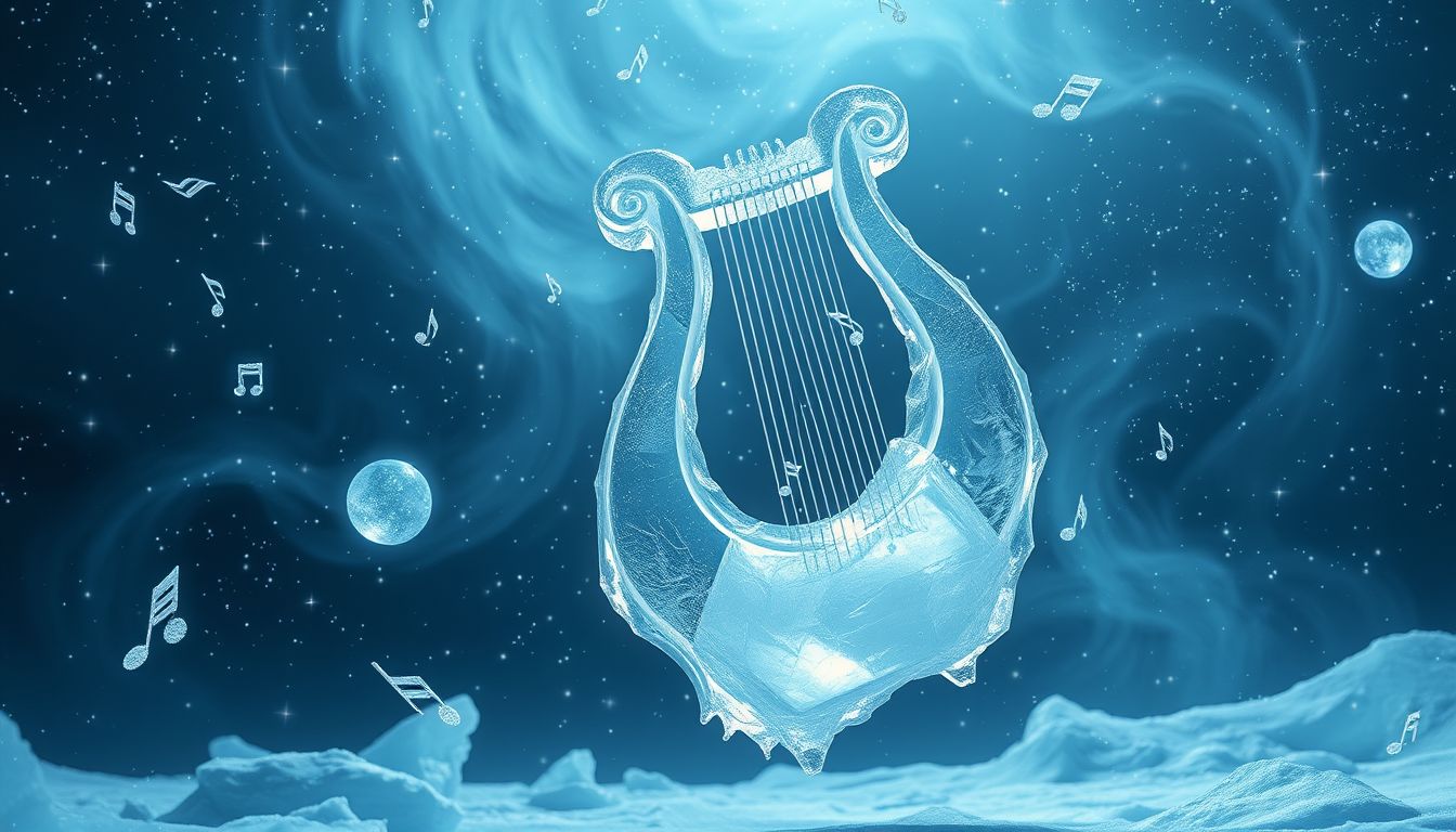 Eine Leier aus Eis symbolisiert zerbrechliche, frostige Emotionen im Traum.