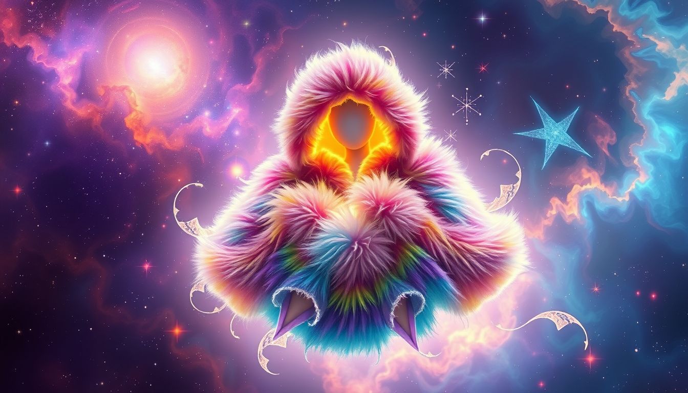 Ein farbenfroher Kuppelfellmantel symbolisiert kreative Selbstentfaltung im Traum.