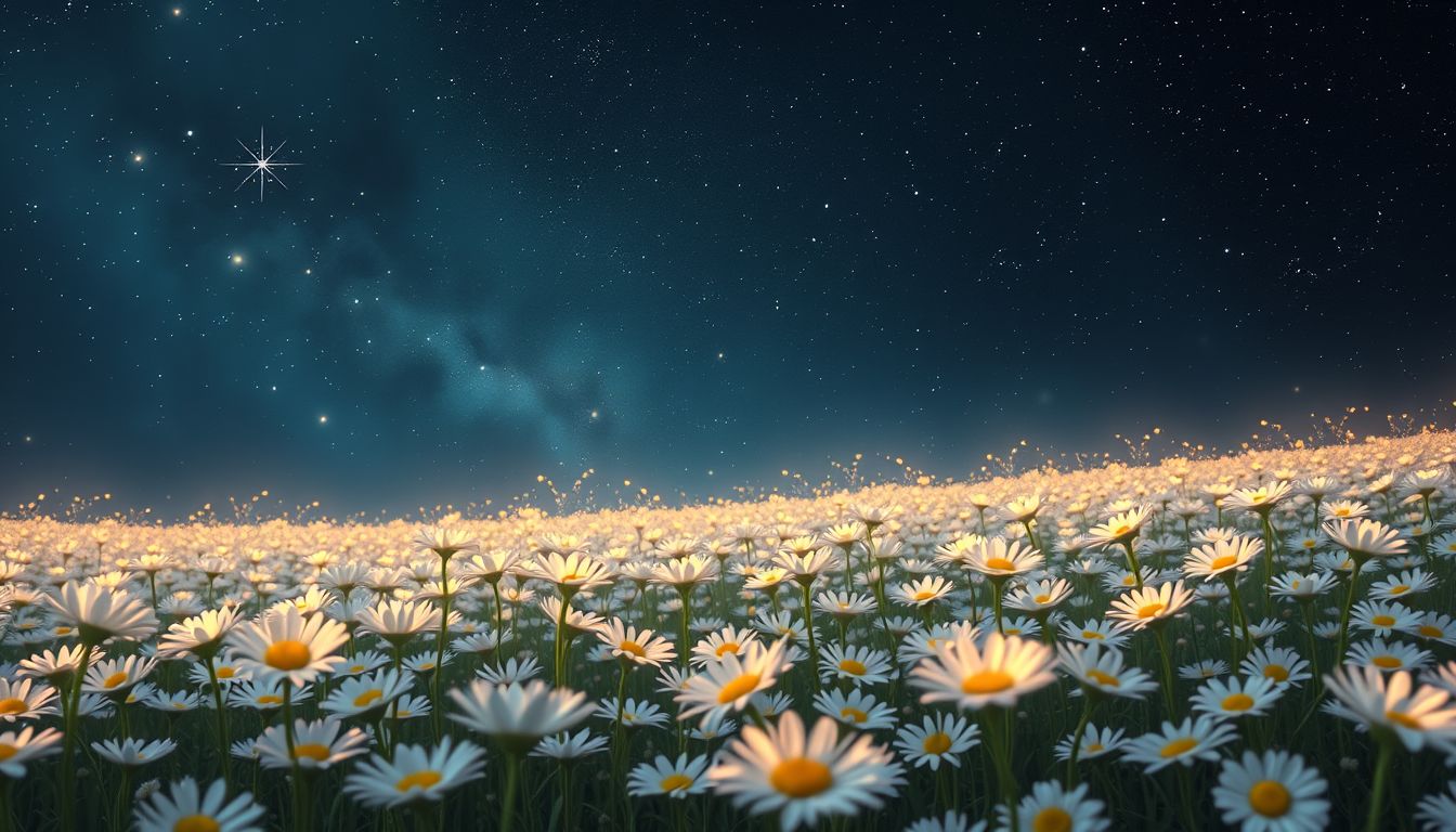 Ein Feld voller Gänseblümchen symbolisiert Unschuld und neue Anfänge.