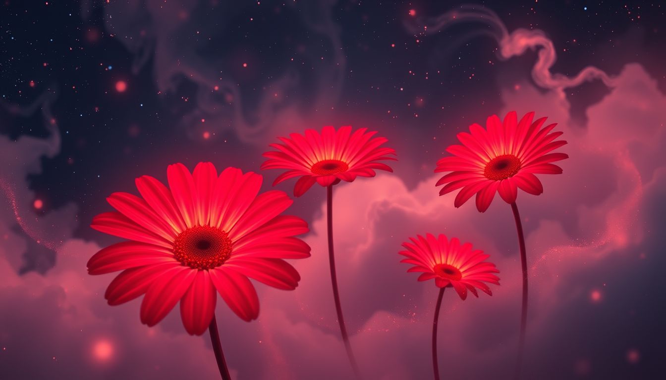 Rote Gänseblümchen symbolisieren leidenschaftliche Liebe und starke Emotionen.